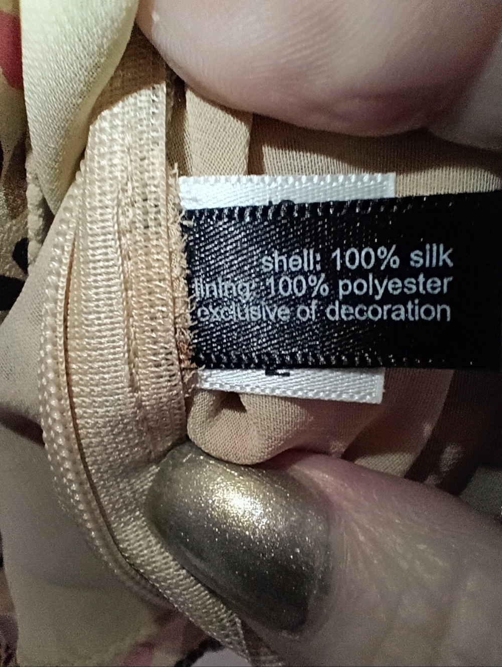 Silk Blouse Lace Trim. Pink, Tan & Brown with Sash Bow - Picture 7 of 13
